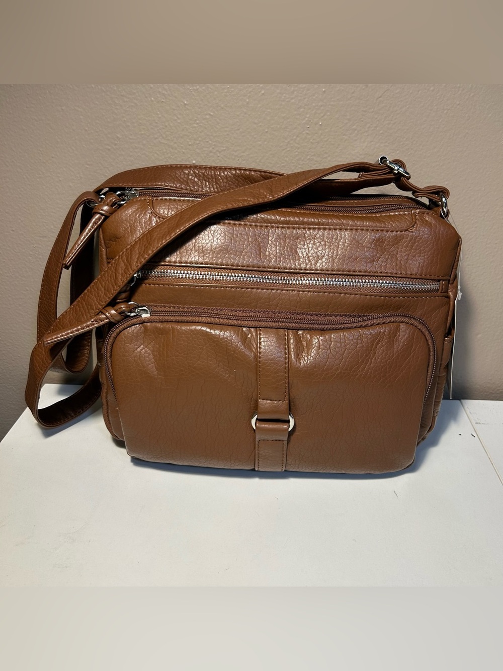 Bueno Vintage Faux Leather Purse Brown Adjustable Strap Crossbody Shoulder Bag